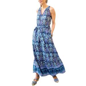 Talbots Petite 6 Maxi Dress Floret Medallion India Ink Spring Summer Party NWT